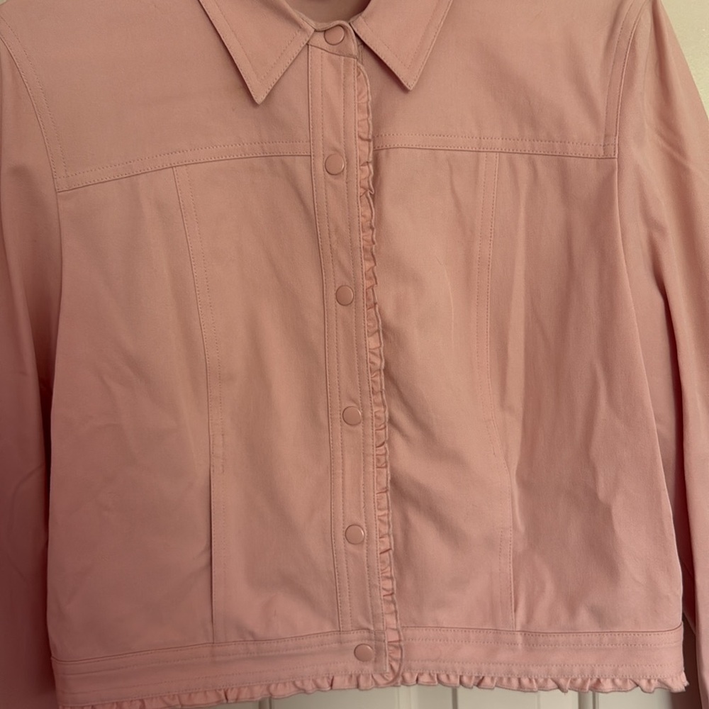 Worth Blush Pink Jean Jacket with Ruffles - Picture 2 of 6
